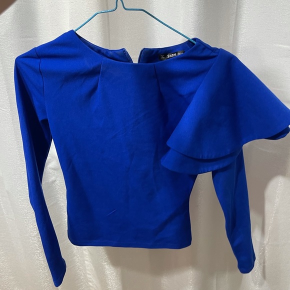 Side Ruffle Blue Shoulder Top - Picture 3 of 3